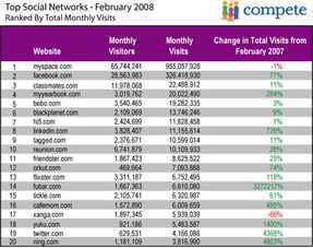 今年二月份美國(guó)社會(huì)網(wǎng)絡(luò)網(wǎng)站排行榜